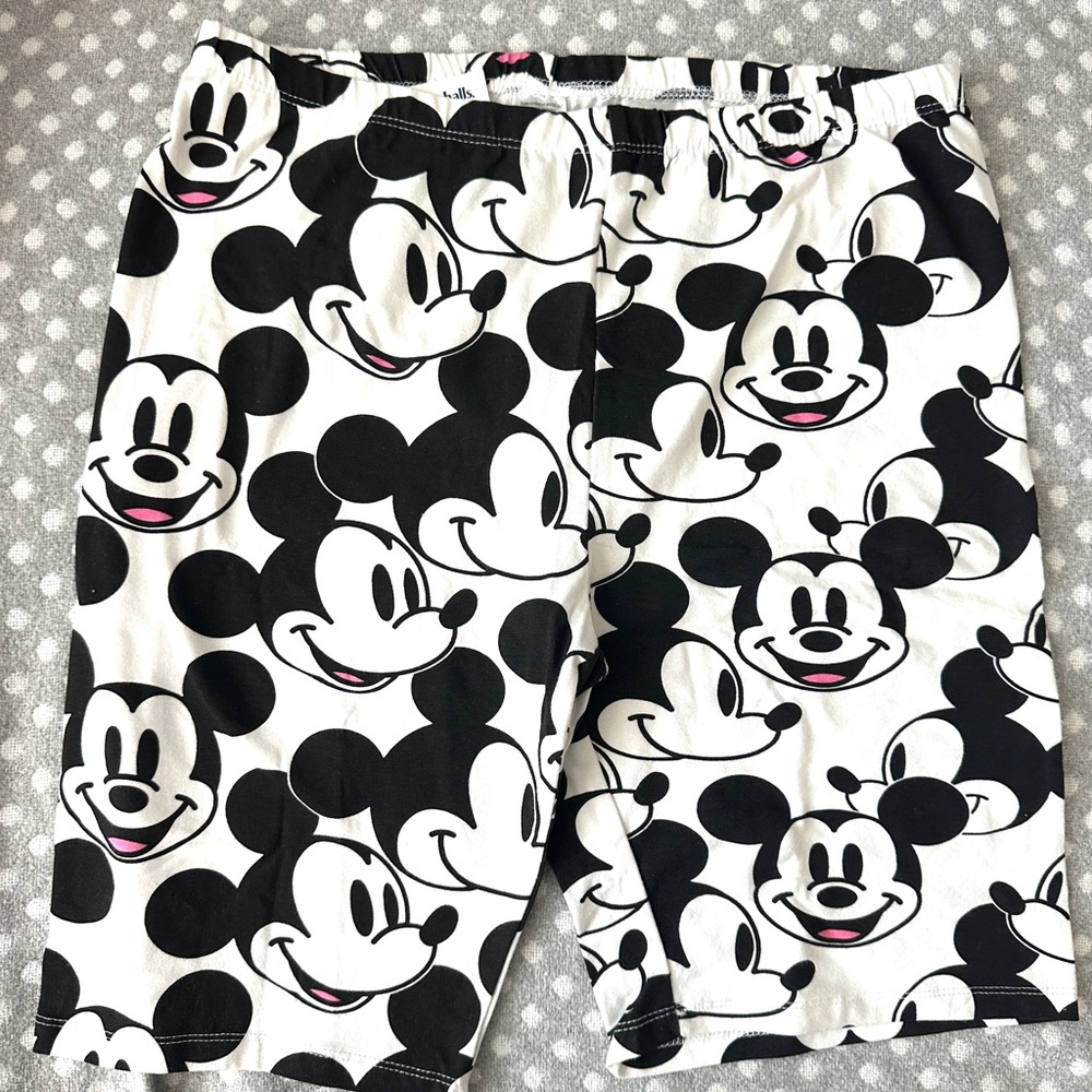 Disney Mickey Mouse Face Womens Biker Shorts Black White XL Cotton Spandex NWT